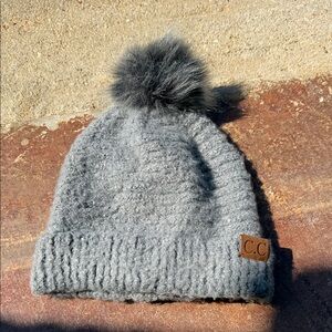 C.C Kids Charcoal Knit Beanie with Pom-Pom
